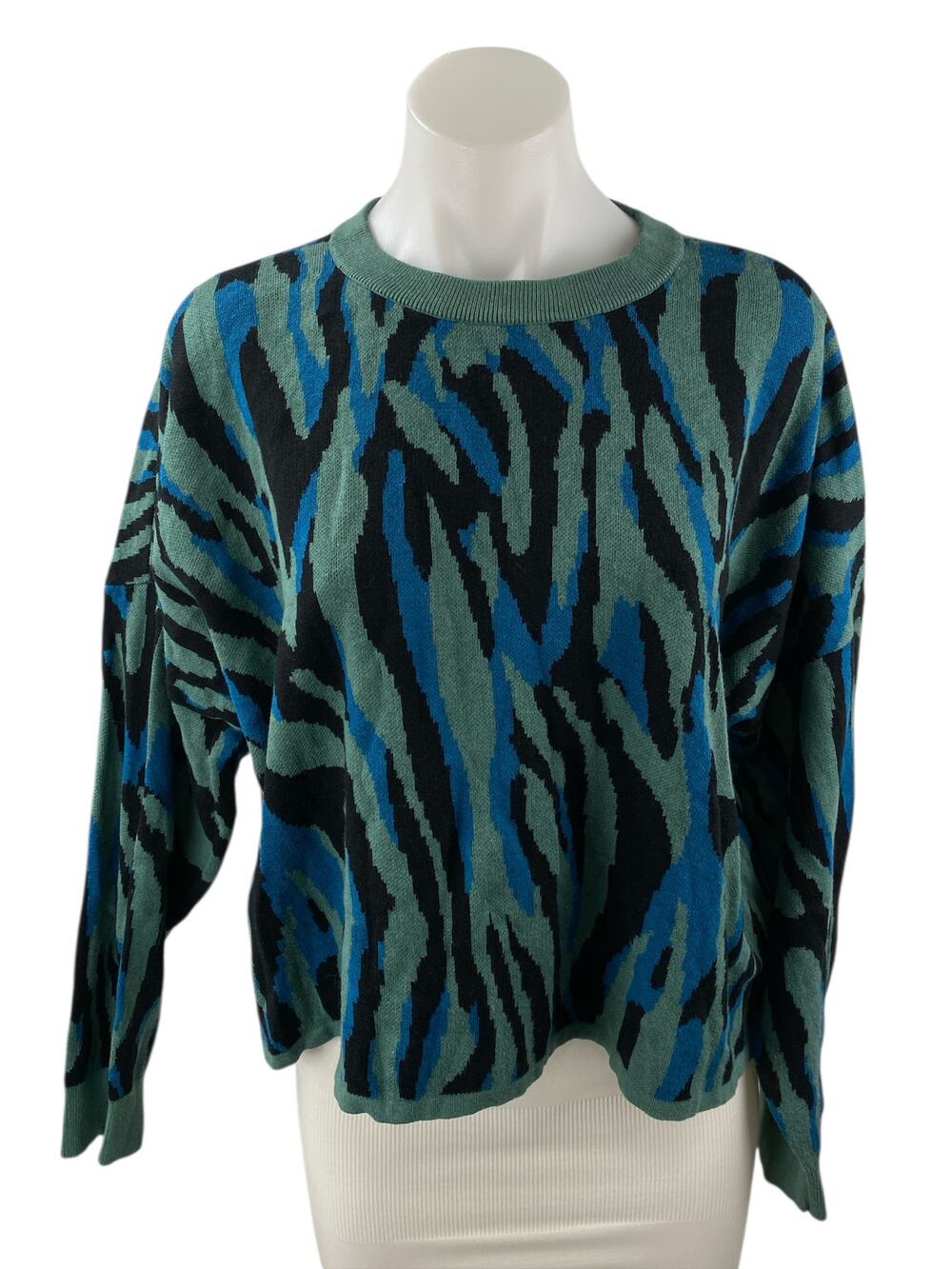Bar III Womens Blue Animal Print Crew Neck Long Sleeve Pullover Sweater Top XXL